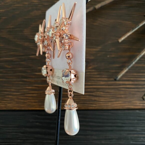 Rose Gold Starburst Swarovski Crystal Dangle Earrings - Picture 4 of 7
